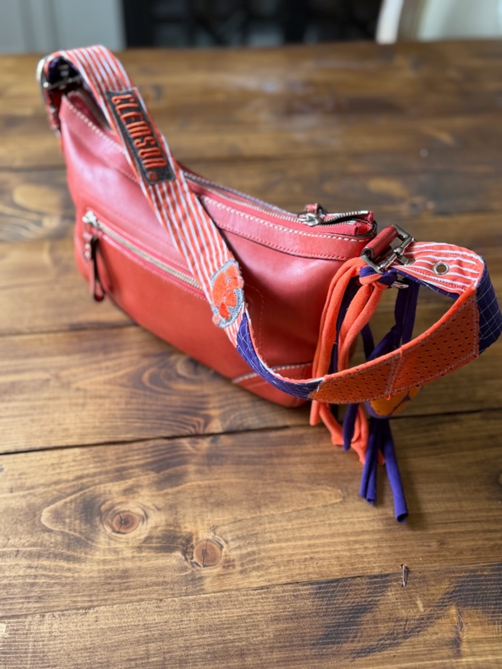 Orange Coach Leather Shoulder Bag with Clemson Strap